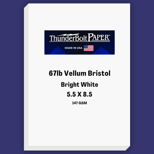 Bright White Vellum Bristol Cardstock - 67lb Vellum Finish for Printing, Menus & Programs 5.5x8.5 67lb booklet bright white bristol cards cardstock crafting daily specials eco friendly file folder inkjet laser manuals menu paper printer paper printing professional program recycled report restaurant menu table tent textured thick paper vellum vellum bristol vellum finish vellum paper Vellum Bristol ThunderBolt Paper 5.5x8.5