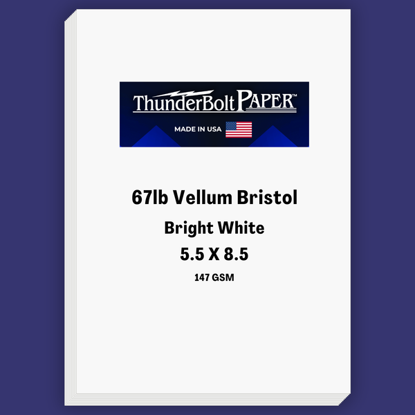 Bright White Vellum Bristol Cardstock - 67lb Vellum Finish for Printing, Menus & Programs 5.5x8.5 67lb booklet bright white bristol cards cardstock crafting daily specials eco friendly file folder inkjet laser manuals menu paper printer paper printing professional program recycled report restaurant menu table tent textured thick paper vellum vellum bristol vellum finish vellum paper Vellum Bristol ThunderBolt Paper 5.5x8.5