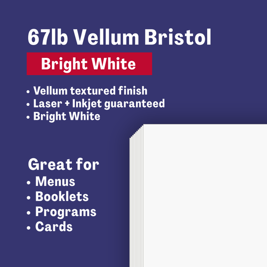 Bright White Vellum Bristol Cardstock - 67lb Vellum Finish for Printing, Menus & Programs 67lb booklet bright white bristol cards cardstock crafting daily specials eco friendly file folder inkjet laser manuals menu paper printer paper printing professional program recycled report restaurant menu table tent textured thick paper vellum vellum bristol vellum finish vellum paper Vellum Bristol ThunderBolt Paper