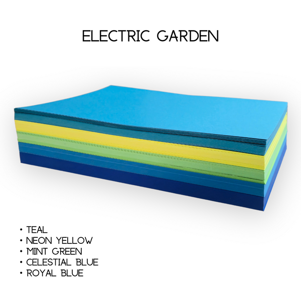 65lb 8.5x11 Light Cardstock Multi-Color Bundles Electric Garden 65lb blue bond color colored colorful colors cover green pink purple red smooth text white yellow Bright ThunderBolt Paper Electric Garden