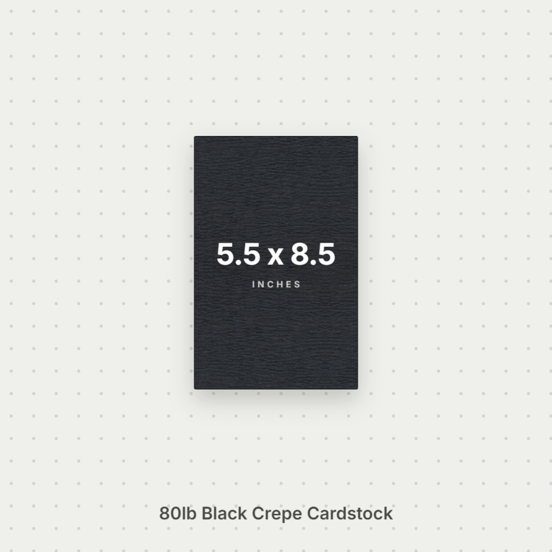 Black Crepe Cardstock, 80# Cover Weight Textured Paper 5.5x8.5 Crepe ThunderBolt Paper 5.5x8.5