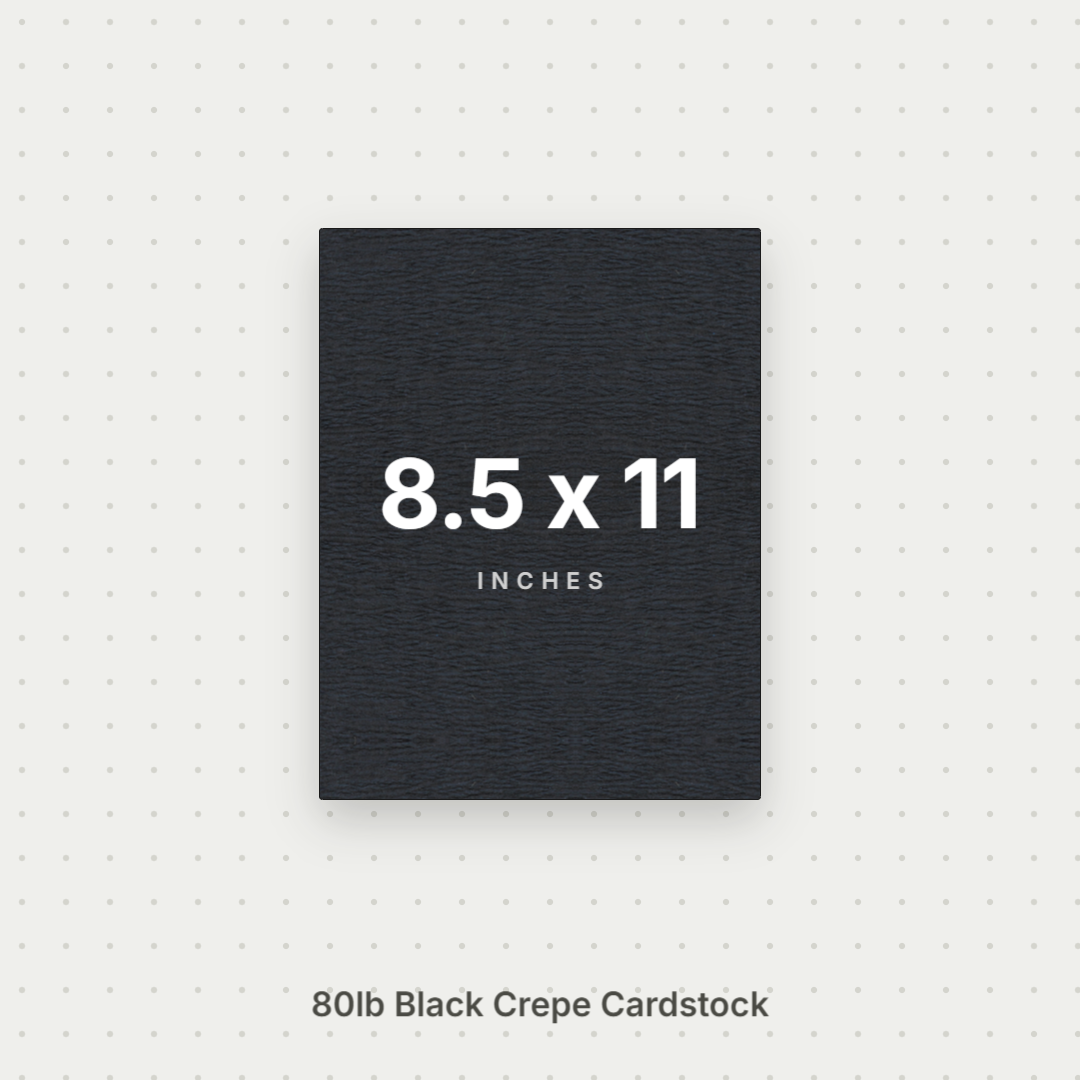 Black Crepe Cardstock, 80# Cover Weight Textured Paper 8.5x11 Crepe ThunderBolt Paper 8.5x11
