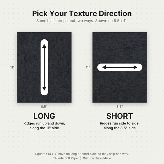 Black Crepe Cardstock 80# texture direction guide: Long vs Short ThunderBolt Paper