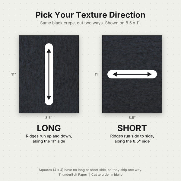 Black Crepe Cardstock 80# texture direction guide: Long vs Short ThunderBolt Paper