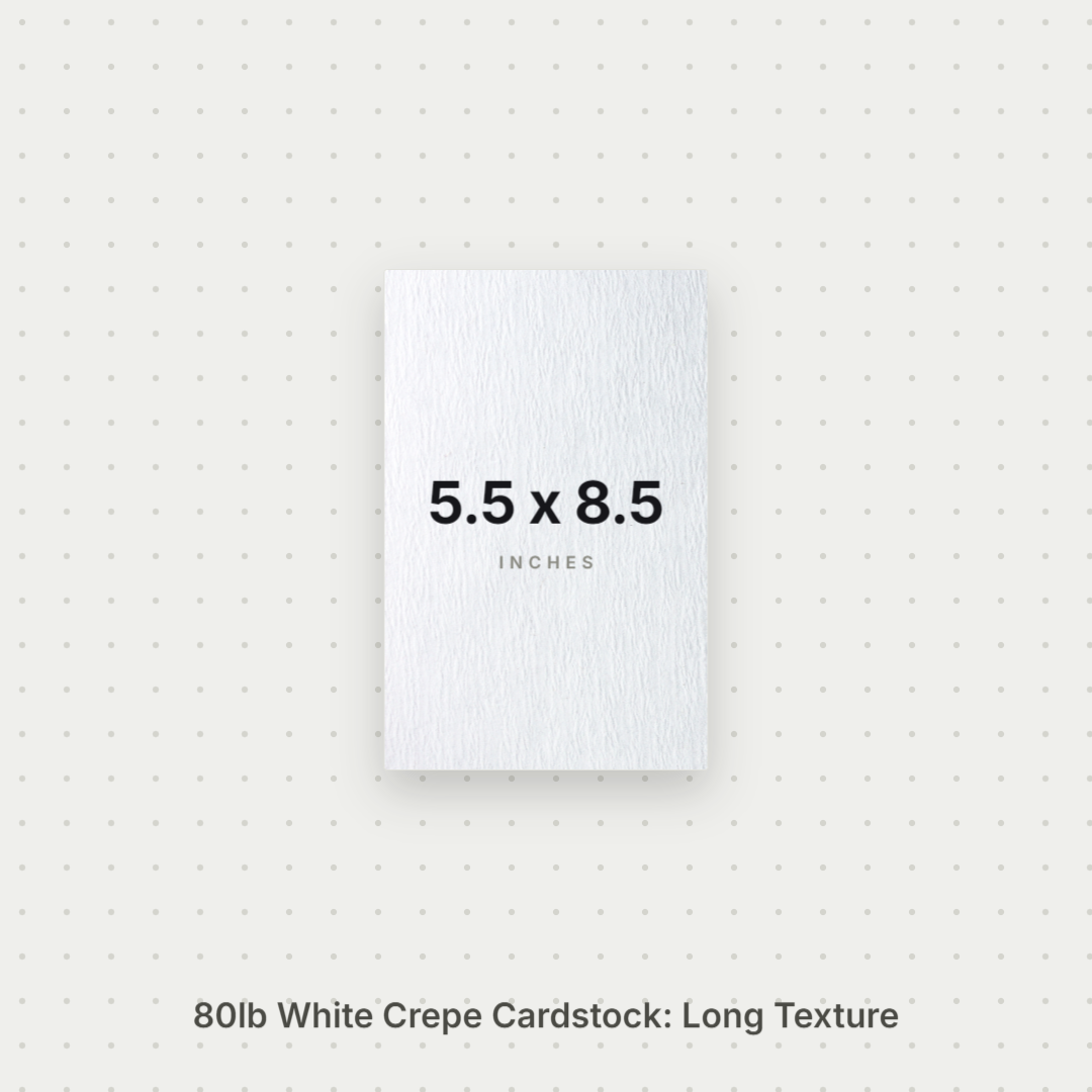 White Crepe Cardstock, 80# Cover Weight Textured Paper 5.5x8.5 Long Texture Crepe ThunderBolt Paper 5.5x8.5 Long