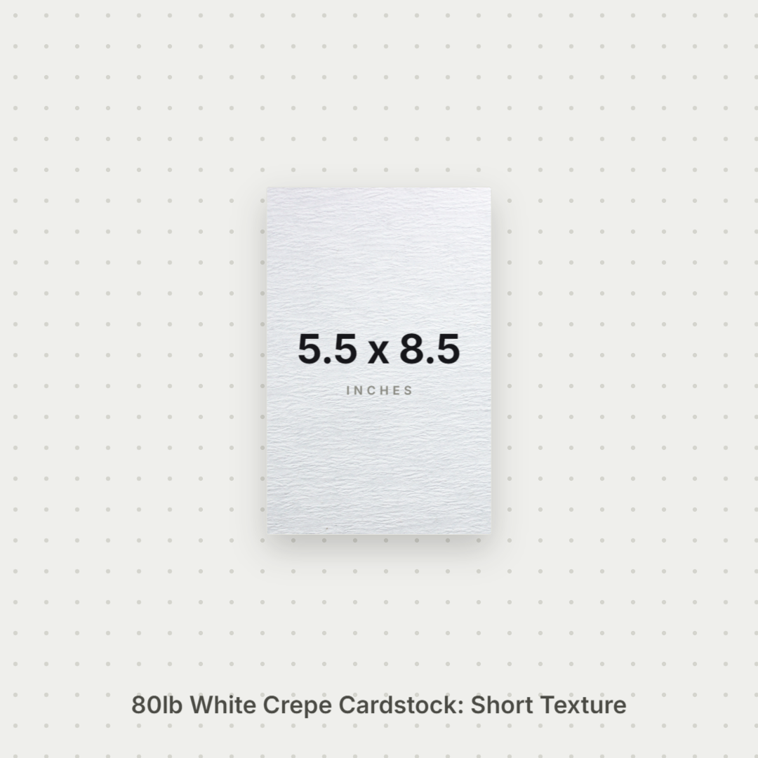 White Crepe Cardstock, 80# Cover Weight Textured Paper 5.5x8.5 Short Texture Crepe ThunderBolt Paper 5.5x8.5 Short