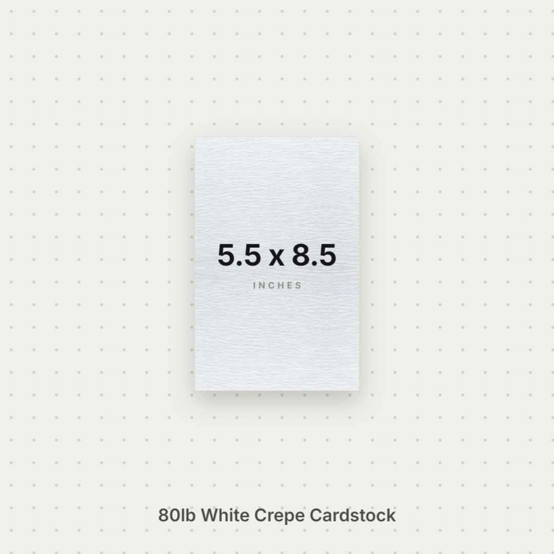 White Crepe Cardstock, 80# Cover Weight Textured Paper 5.5x8.5 Crepe ThunderBolt Paper 5.5x8.5