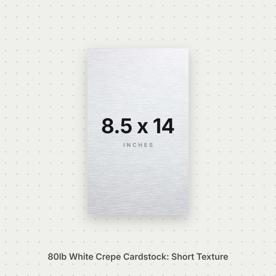 White Crepe Cardstock, 80# Cover Weight Textured Paper 8.5x14 Short Texture Crepe ThunderBolt Paper 8.5x14 Short