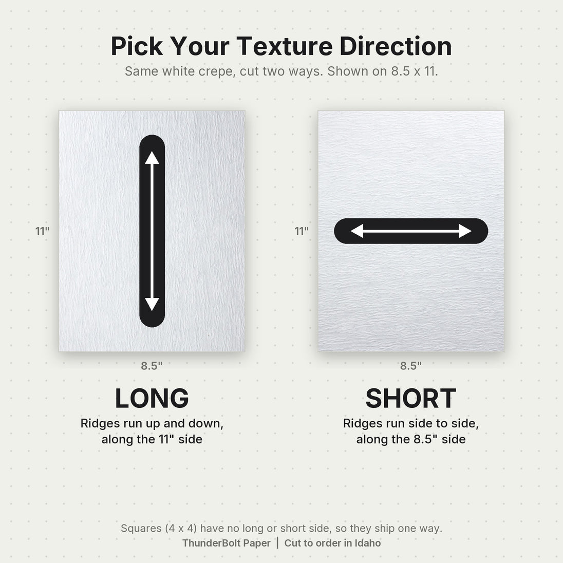 White Crepe Cardstock 80# texture direction guide: Long vs Short ThunderBolt Paper