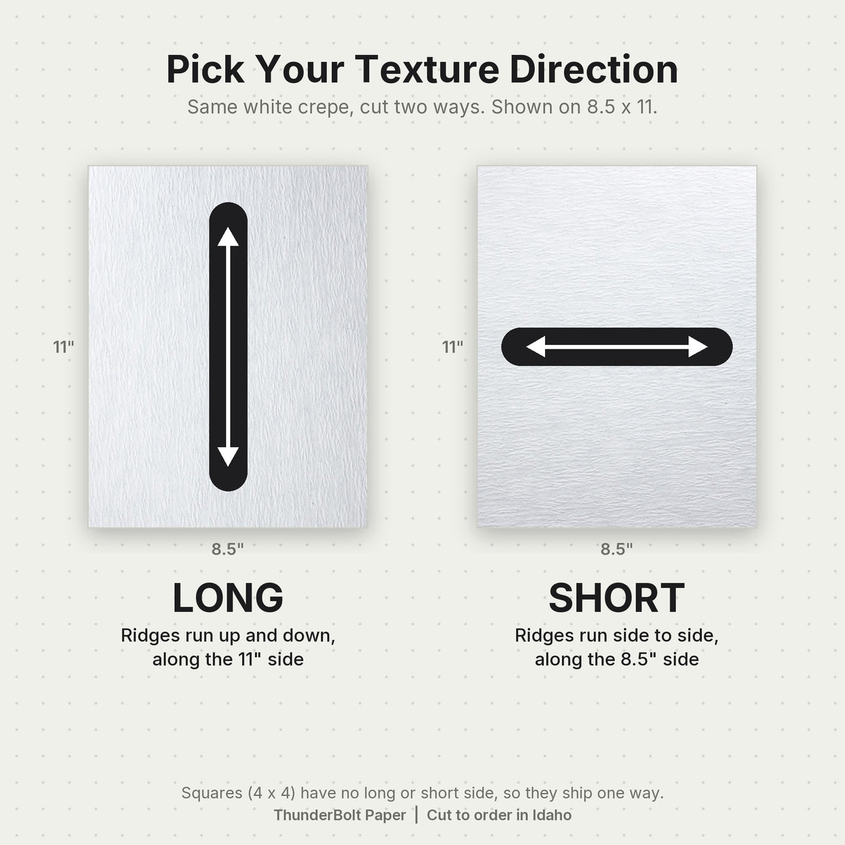 White Crepe Cardstock 80# texture direction guide: Long vs Short ThunderBolt Paper