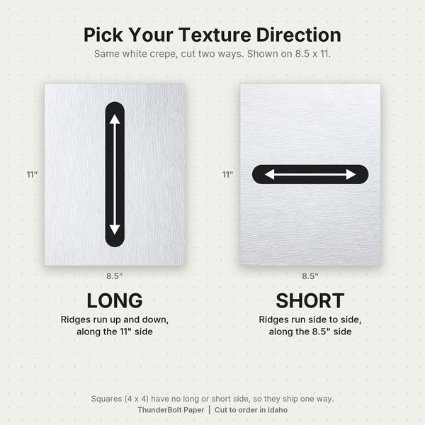 White Crepe Cardstock 80# texture direction guide: Long vs Short ThunderBolt Paper