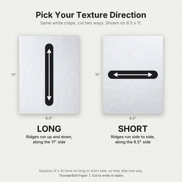 White Crepe Cardstock 80# texture direction guide: Long vs Short ThunderBolt Paper